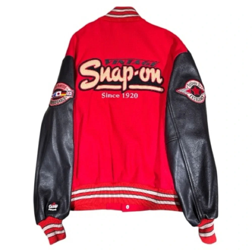 Vintage Snap-On Choko Motorsports Red Wool & Black Leather Men's Jacket Size L